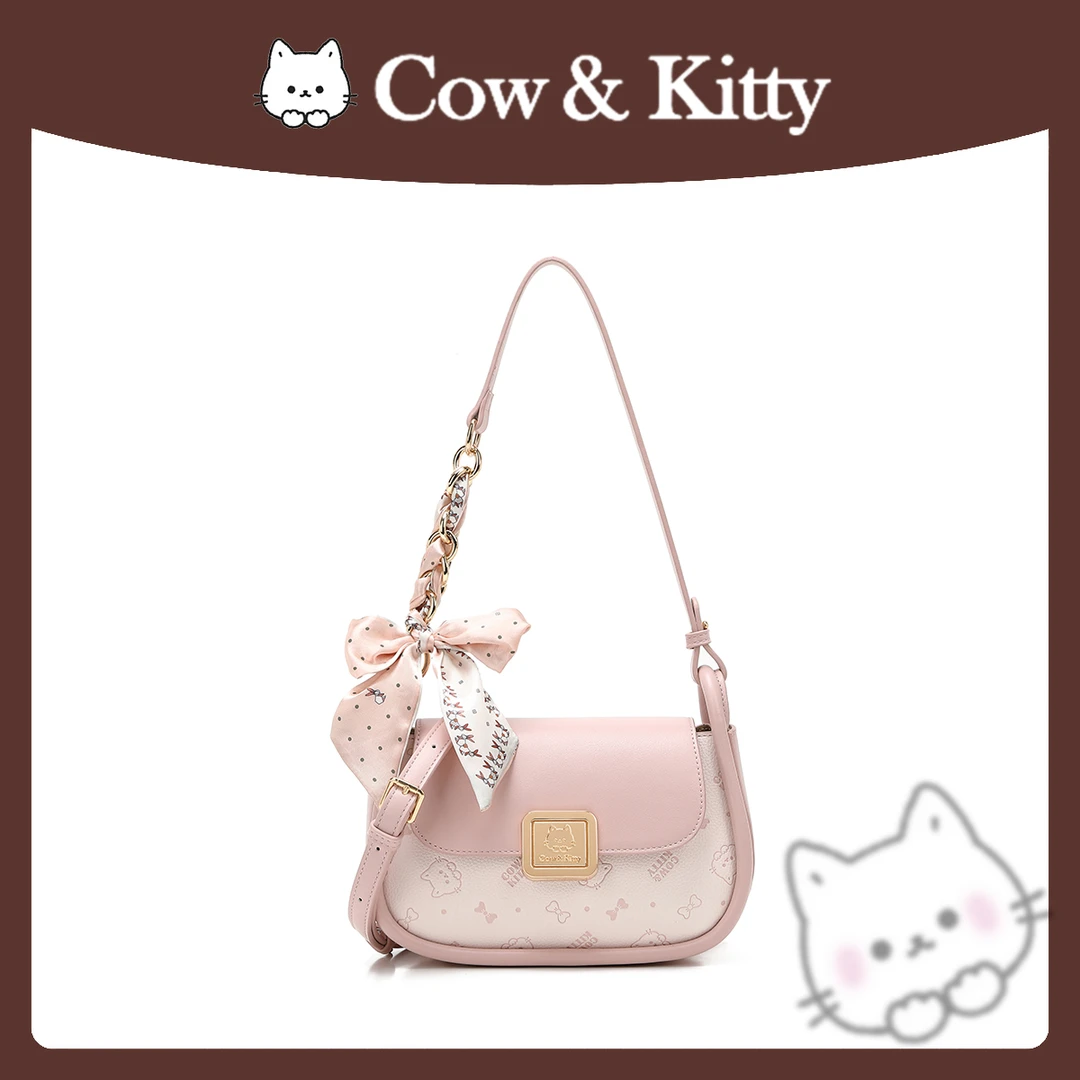 【刘叮当甄选】CowKitty/璀璨樱花丝巾马鞍包单肩斜挎包8026樱花粉