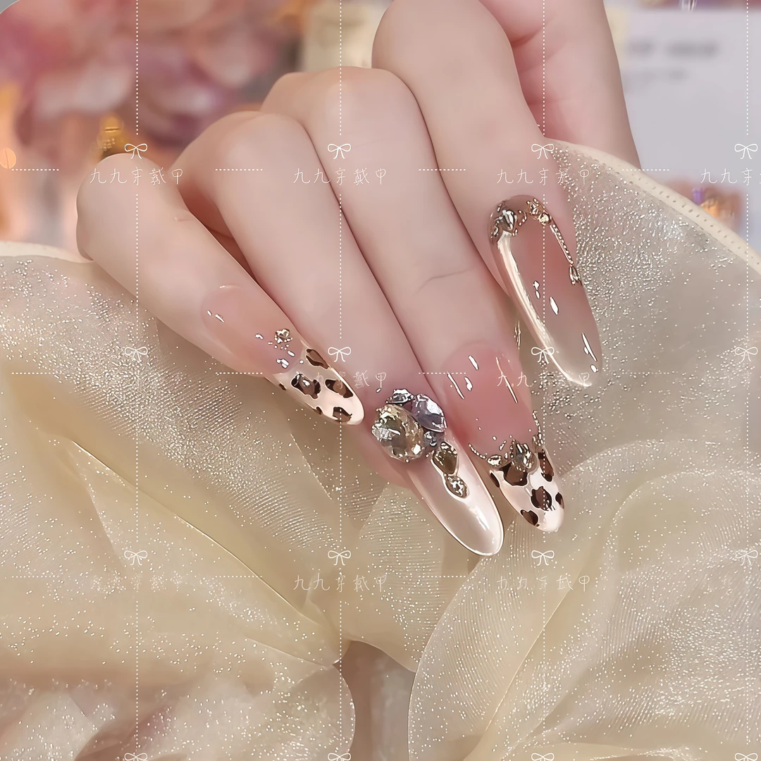 【豹纹KT猫】时尚清新纯欲高级感成品美甲穿戴式手工穿戴甲