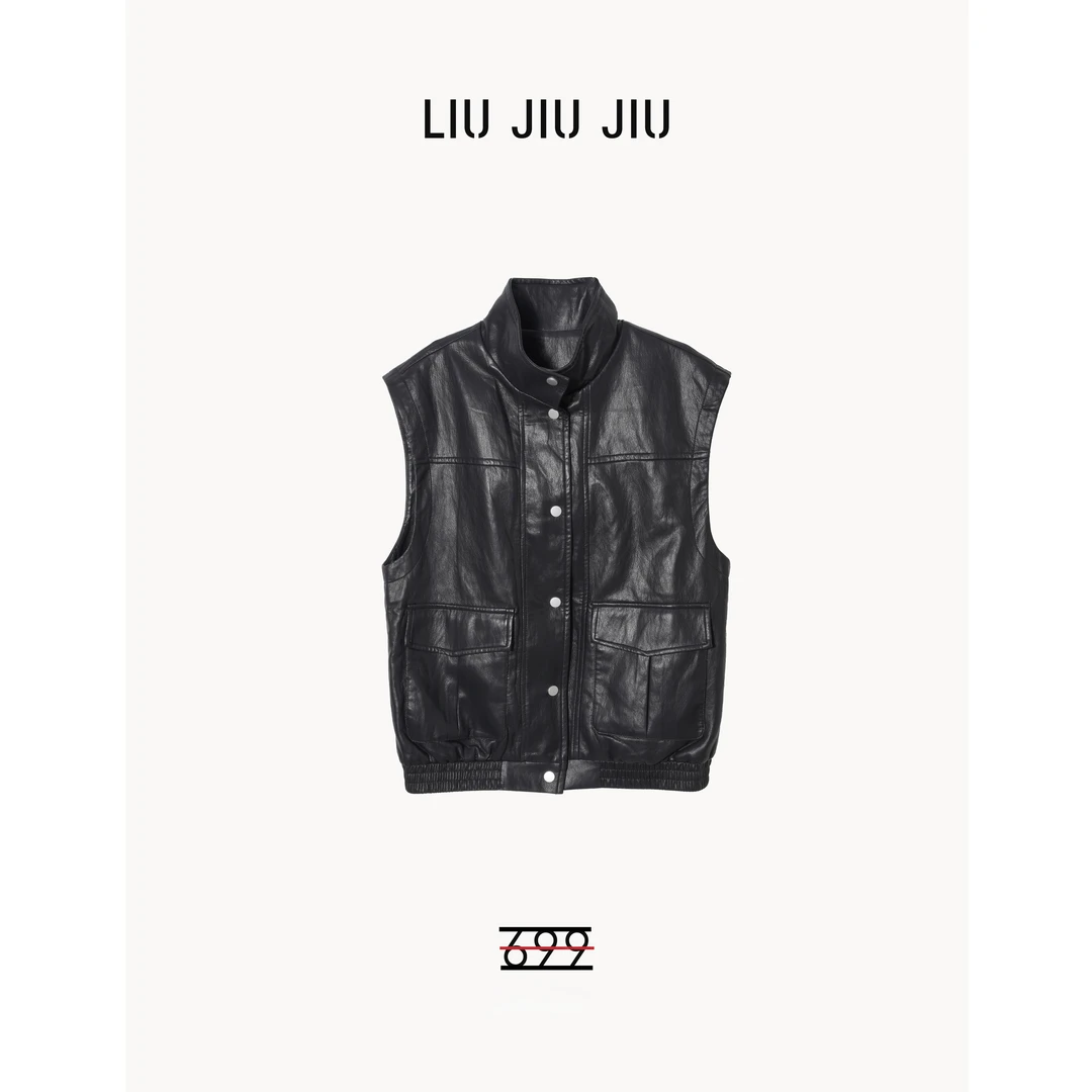 LIUJIUJIU 新款设计感立领无袖马甲工字型款单排扣马夹MJ5501L