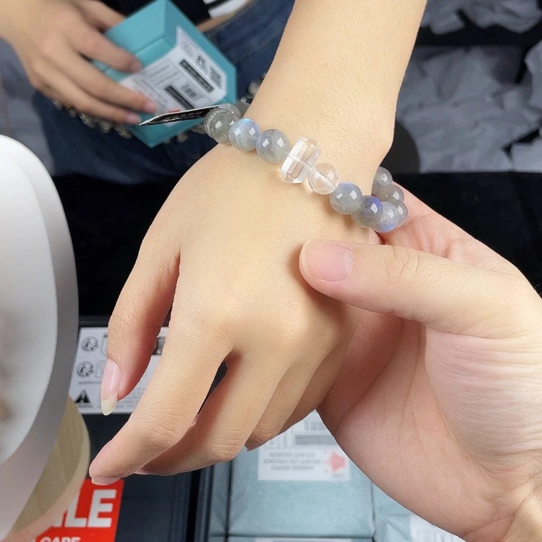 水晶手串银S925镀金镶嵌