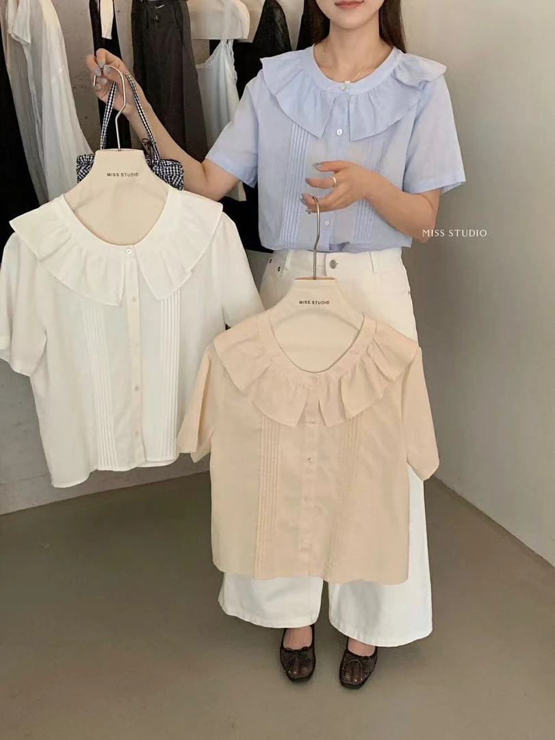 密思@33147 夏日透气荷叶边领小衫（70苎麻）6-12