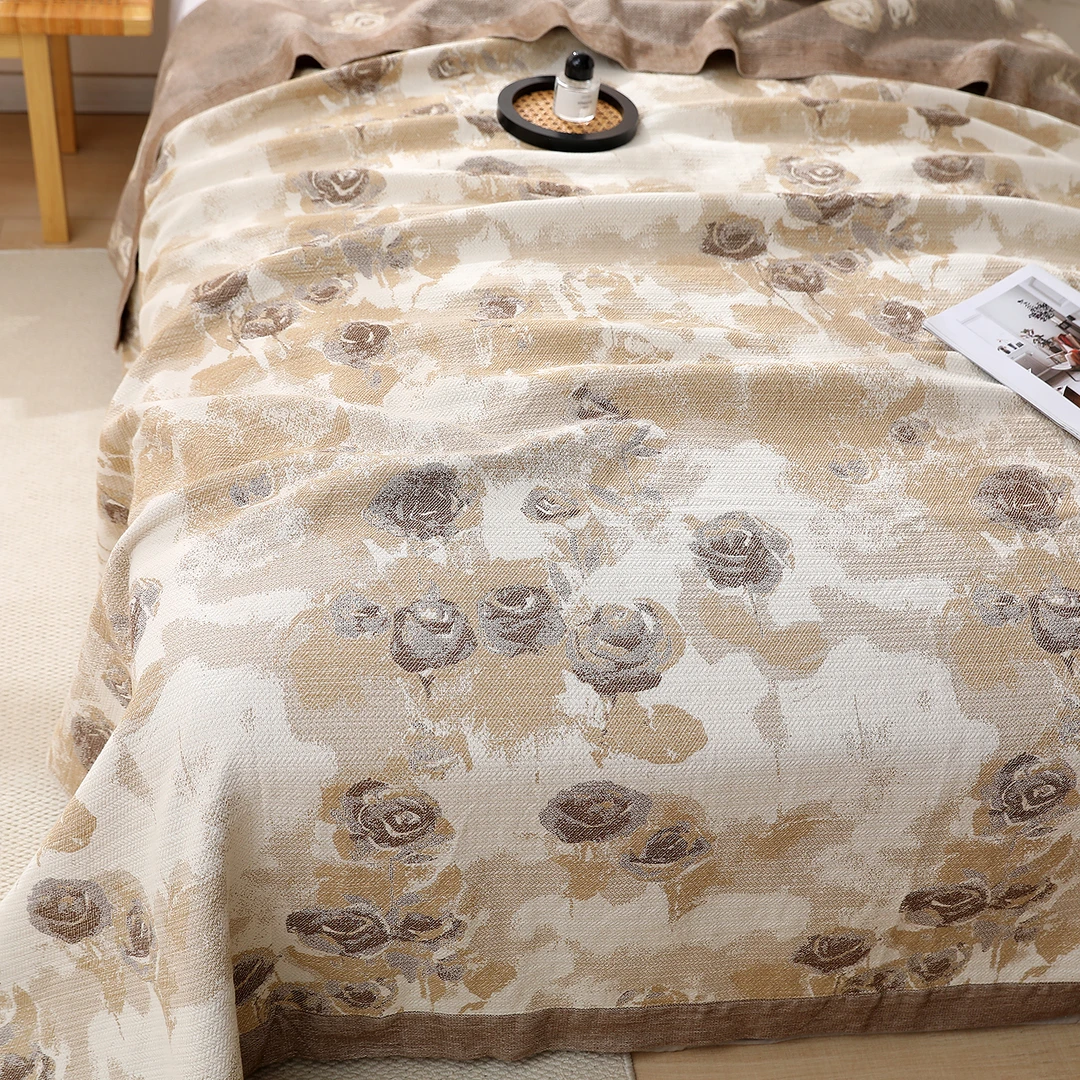【 曼塔玫瑰】230/250私人高订罗布麻轻奢加厚纱布毯床盖