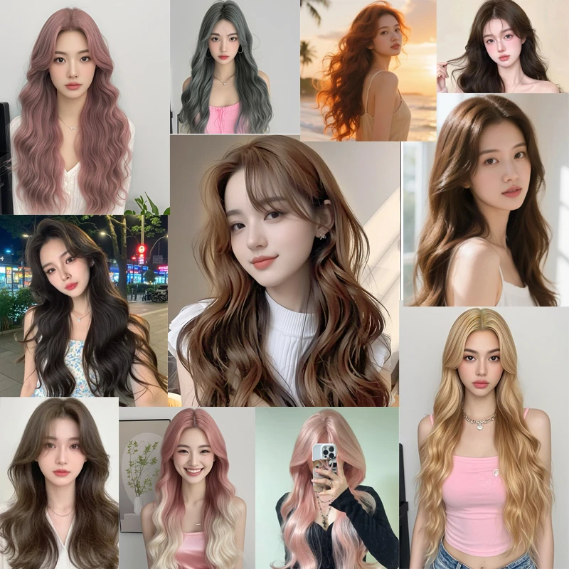 【无刘海卷发系列】假发女韩系八字刘海大波浪整顶假发全头前额蕾丝