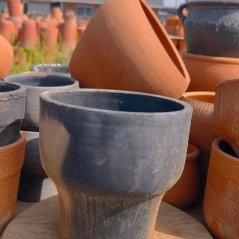 口18.5高19黑陶高脚杯大号微瑕