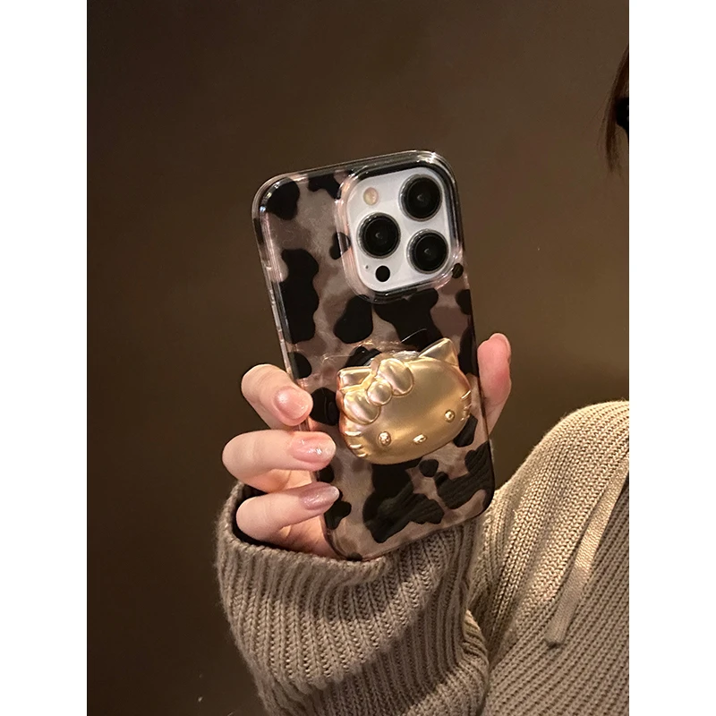 个性辣妹金属KT支架豹纹防晒保护手机壳适用苹果16/15/14/promax