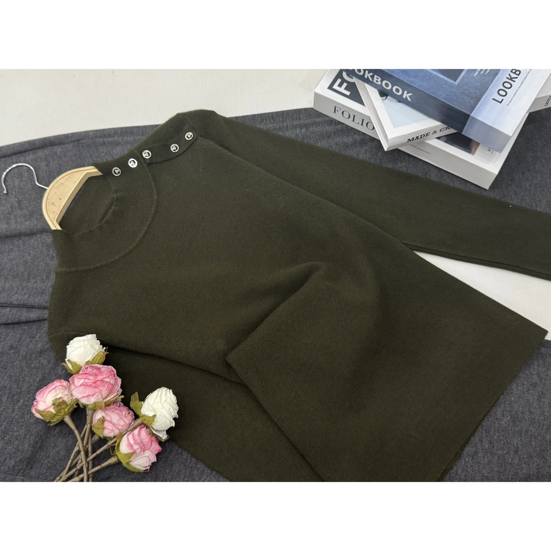 【肩扣套头衫绿色】早秋新款时尚长袖针织上衣QC5619