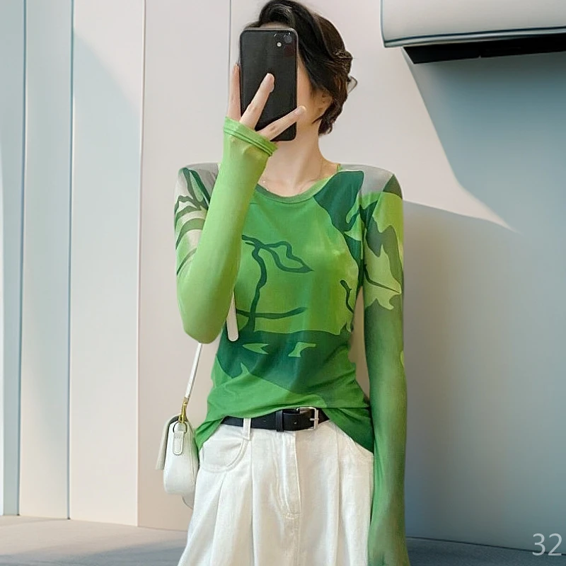 t恤网纱打底衫女款爆款2025新款阔太太时髦服装套头衫小衫高级感