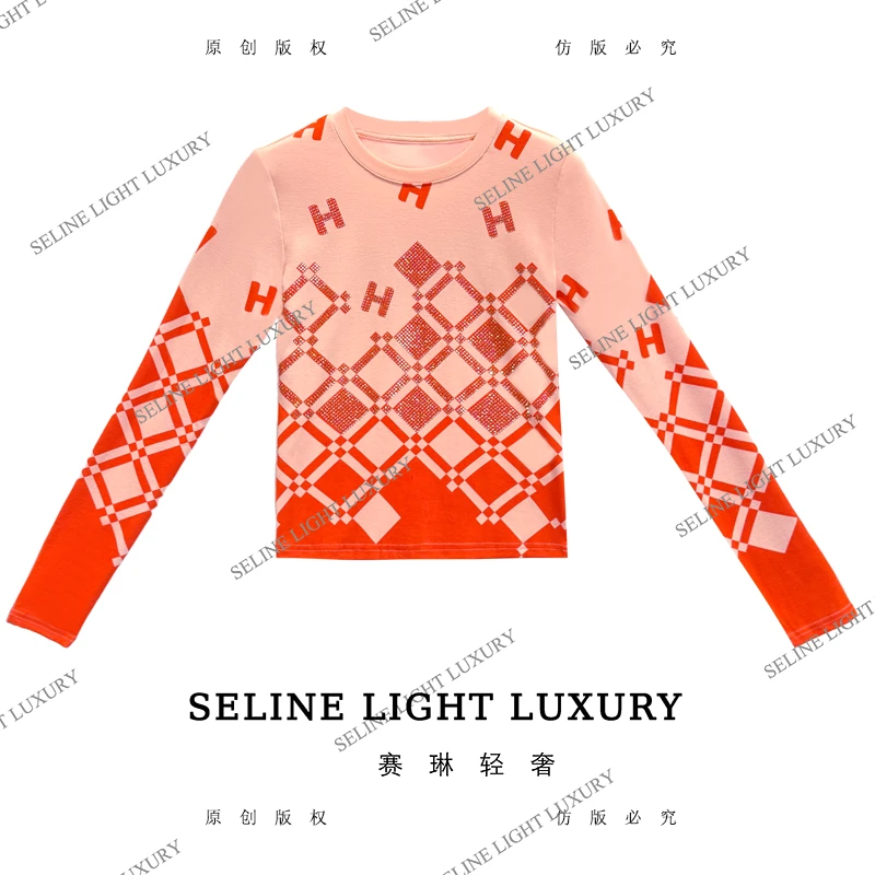 【25Q-708】七 2025 SELINE 新款纯色简约印花时尚轻奢气质长袖T恤