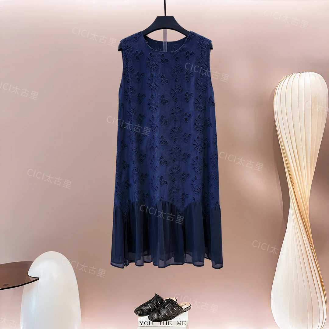 净界之裁 简约高级感镂空拼接显瘦天 丝棉背心连衣裙LL-6000373
