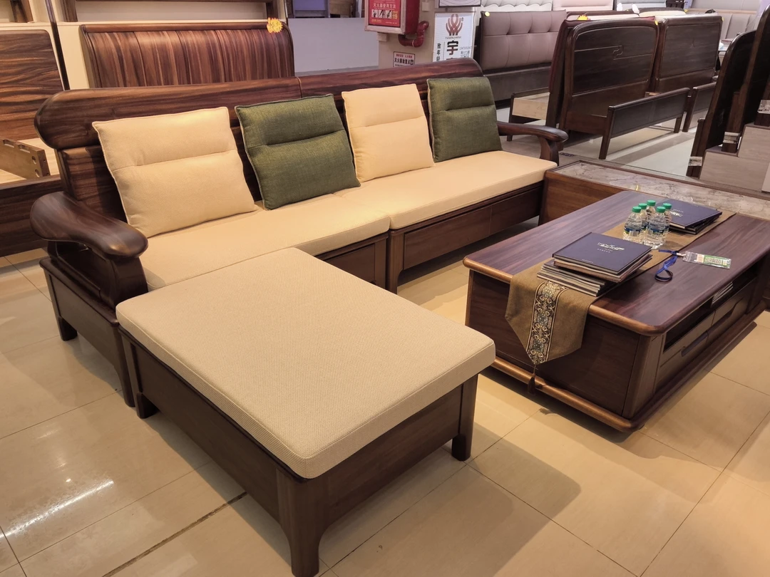 北美黑胡桃木抽屉款超厚超重1200多斤沙发直排加脚踏四人位沙发