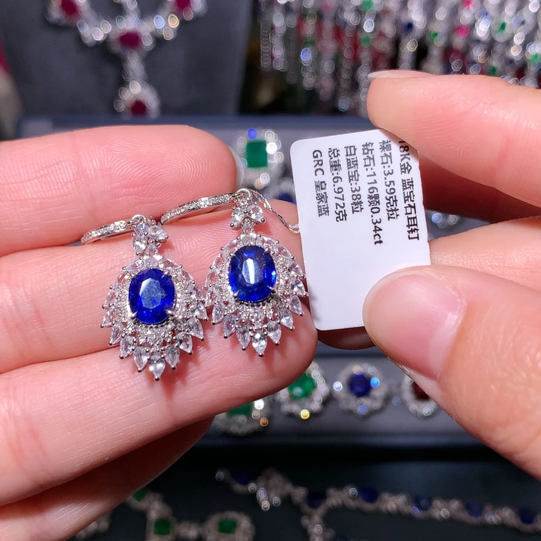 【闪购商品】蓝宝石耳钉18K金镶嵌