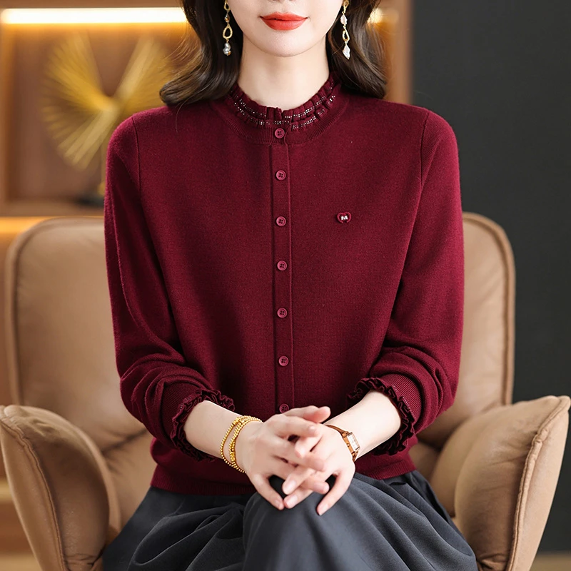 中老年妈妈红色毛衣女秋冬2025新款冬针织打底衫冬季内搭羊毛上衣