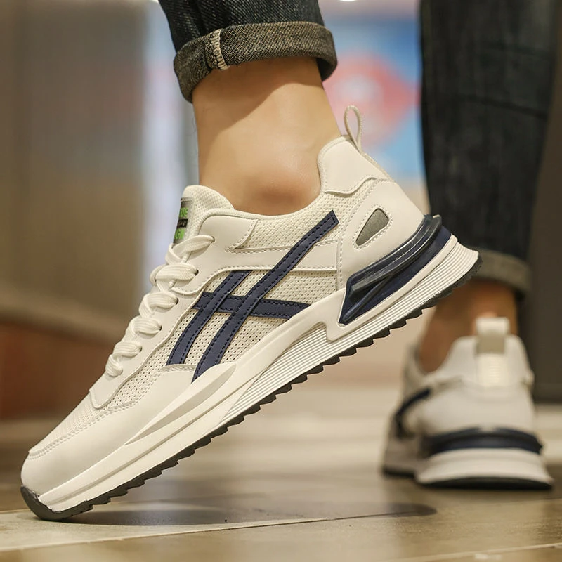 男鞋防滑休闲运动鞋男款鞋子百搭夏季复古网面透气防臭开车男鞋白