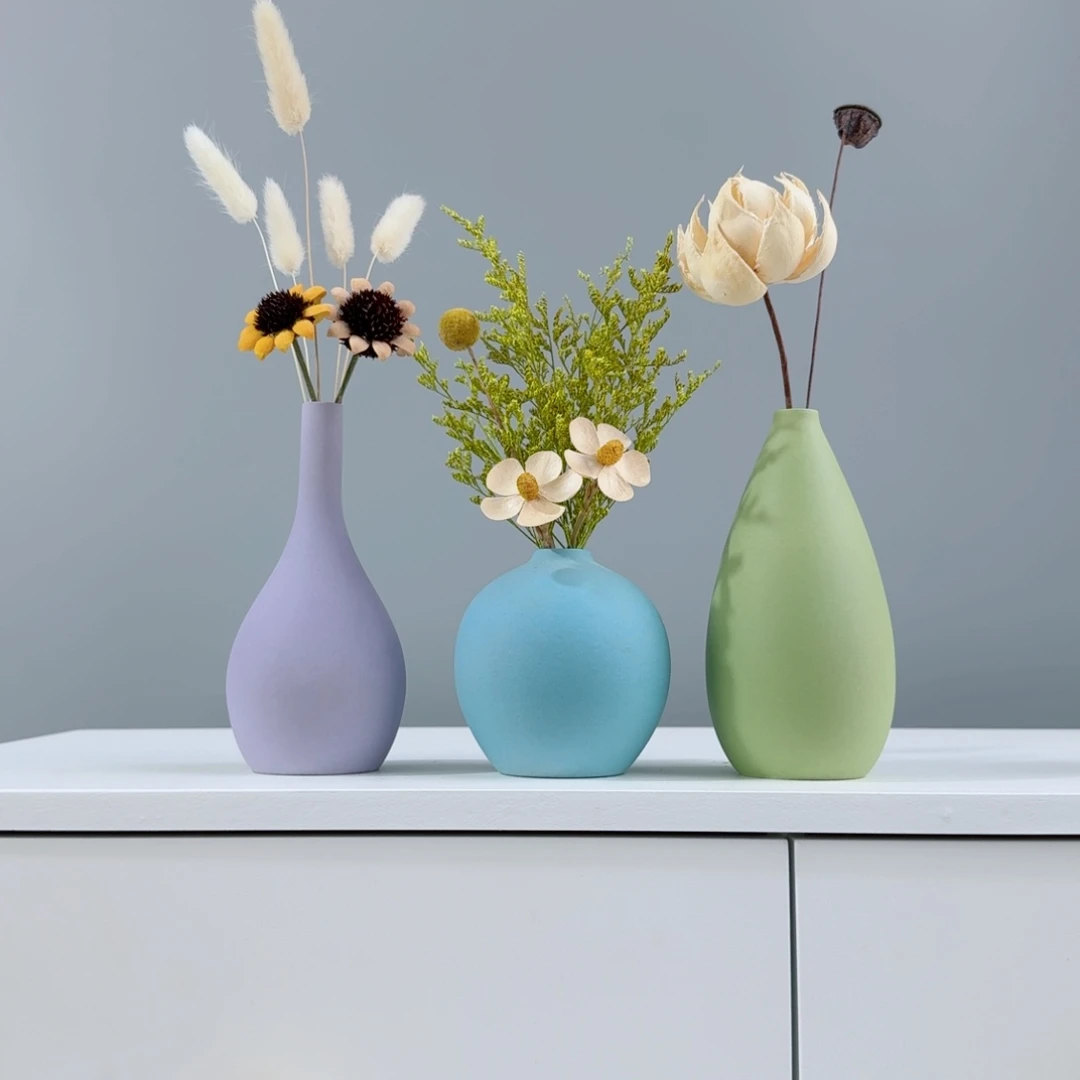 瓷片陶瓷小花瓶含花总约20-30cm