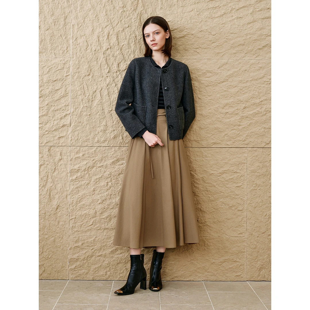 INSUN恩裳专选2025秋冬复古圆领箱型羊毛短外套9C65310080