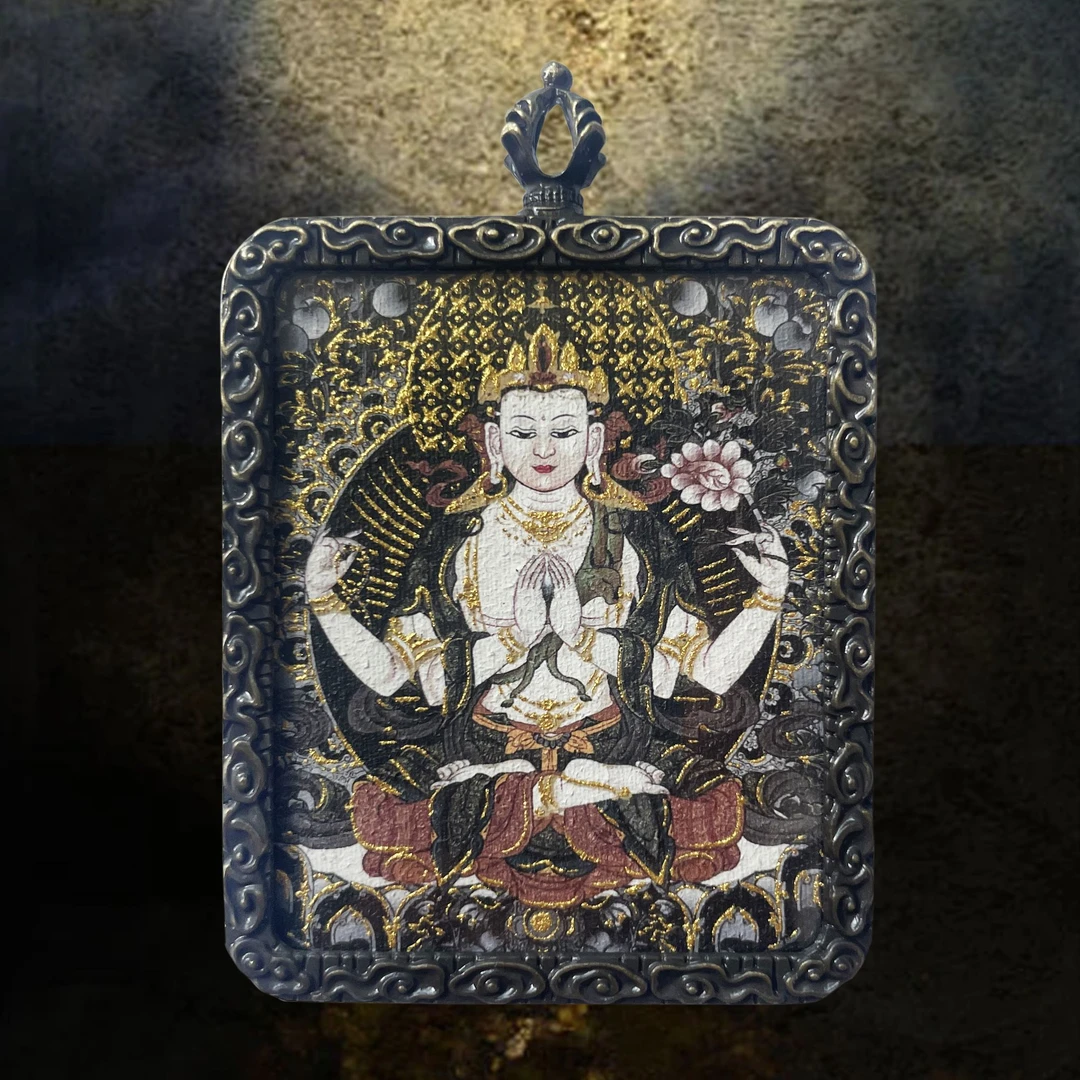 【01-A】四壁观音 属鼠 【大悲 大智 大力 光明】 吊坠 唐卡