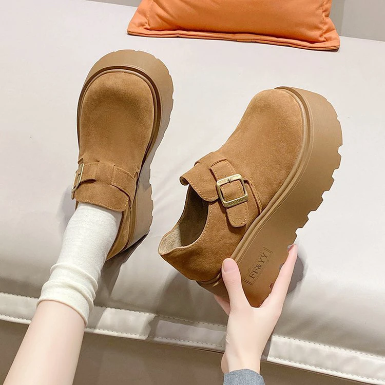 真皮7CM勃肯鞋女厚底2025年英伦风复古休闲高跟百搭网红时尚单鞋