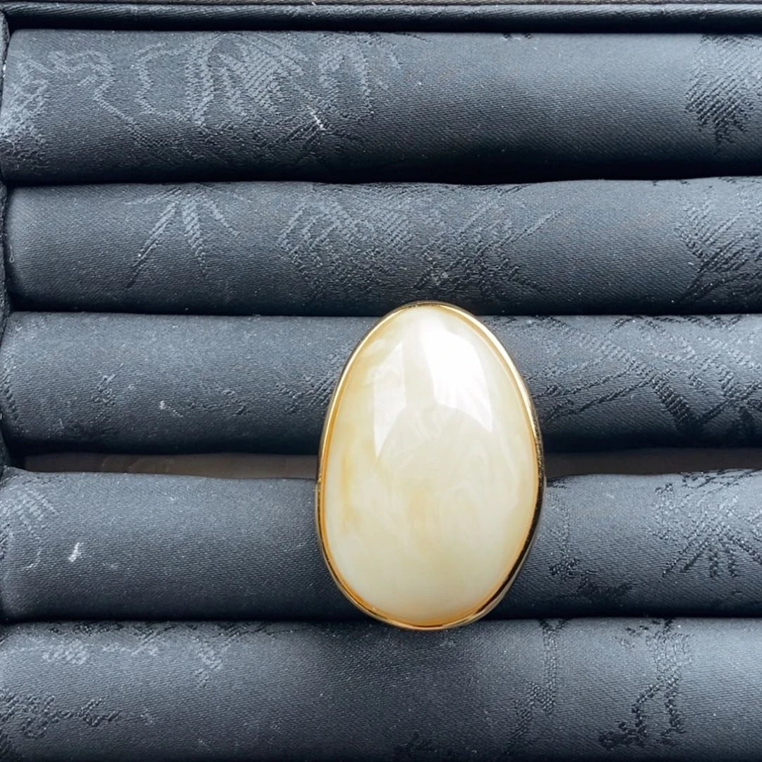 蜜蜡银S925镶嵌戒指白蜡戒指29.18