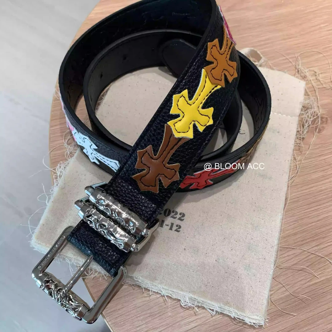 美式CH刺绣彩色十字架藤蔓针扣皮带男女同款个性潮流百