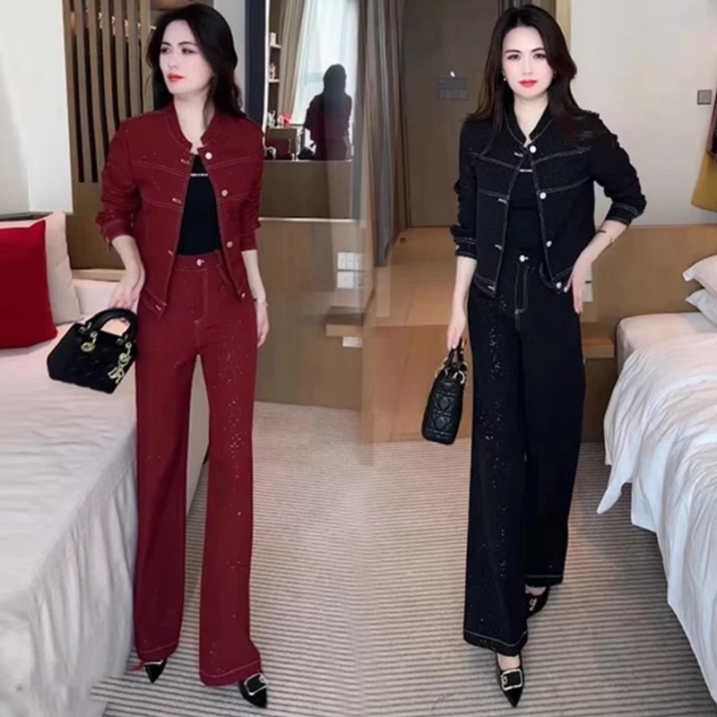 时尚套装女2025春季新款时髦洋气亮闪短外套阔腿裤显瘦气质两件套