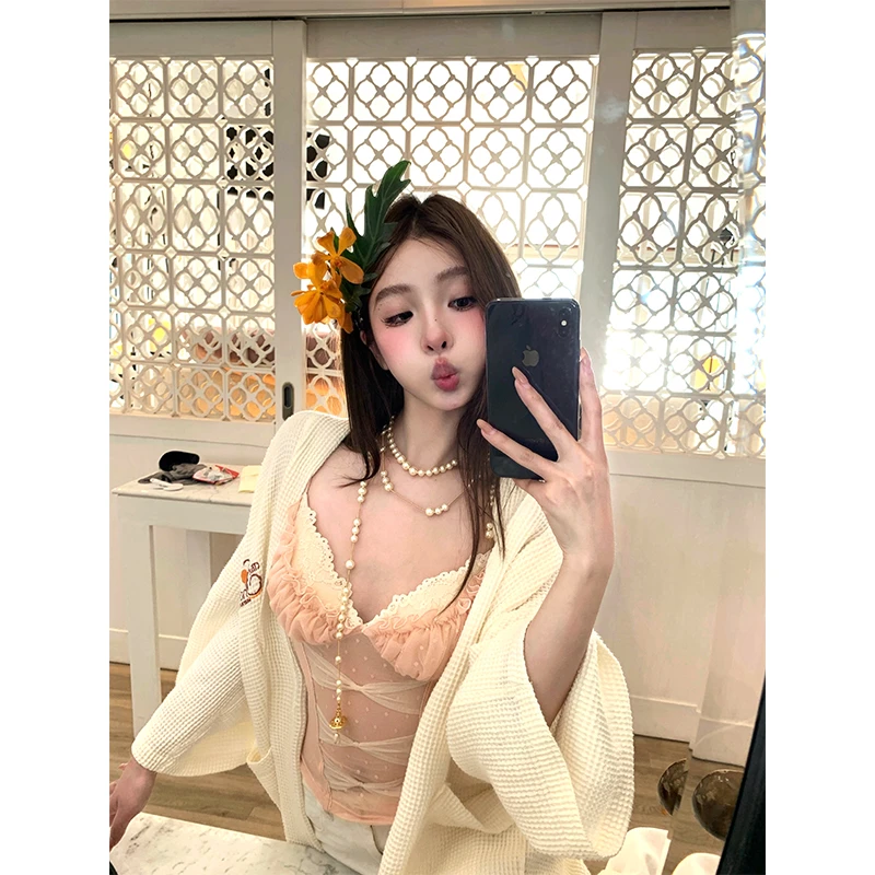 FuunJ◆欲控芭比 设计感假两件蕾丝蝴蝶结吊带背心女辣妹外穿上衣