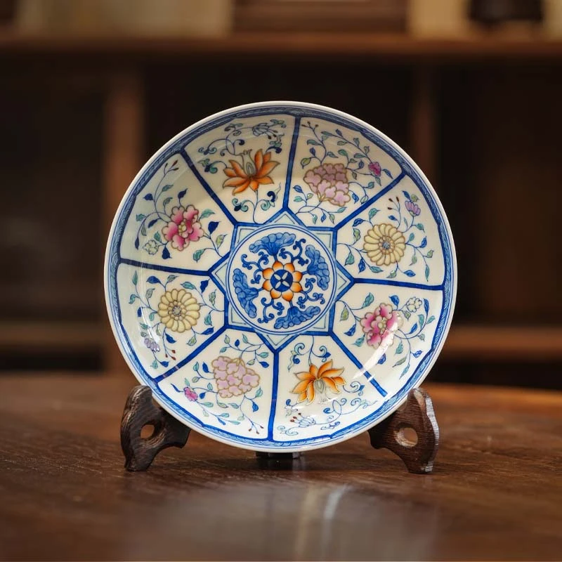 斗彩十二花神壶承开窗描金壶承家用复古陶瓷花纹缠枝