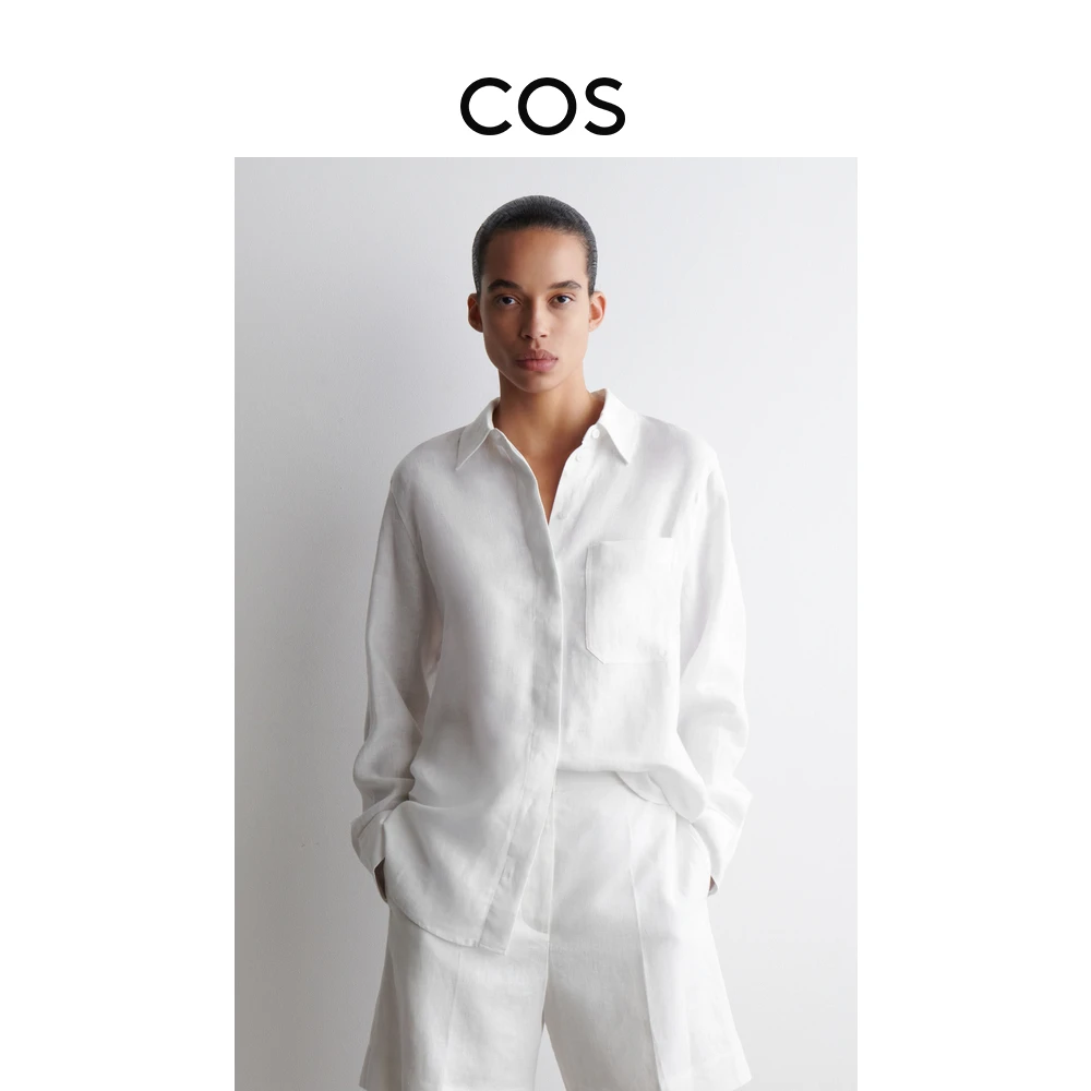 COS女装 老钱风白色上衣亚麻衬衫简单大方高级感穿搭1163633004