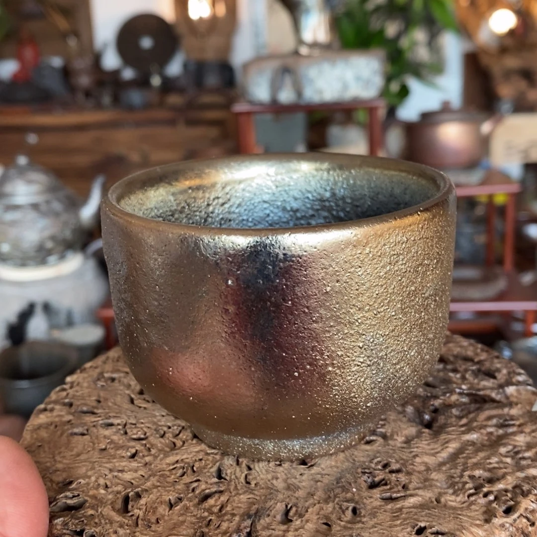 建水紫陶，全手工纯柴烧主人杯，微瑕小麻点