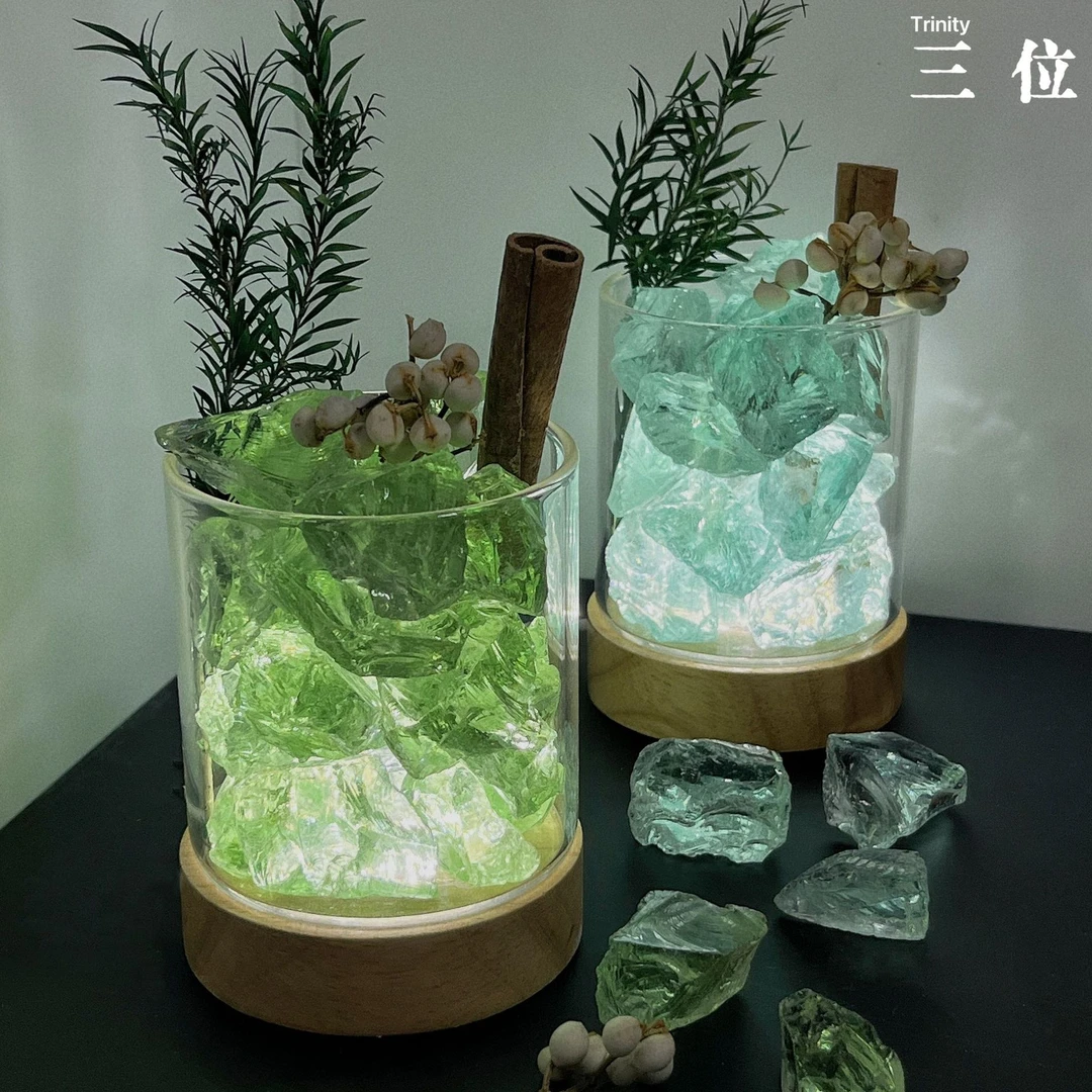 氛围感无火香薰夜灯琉璃晶石永生花玻璃橙盐桌搭高级小众居家好物