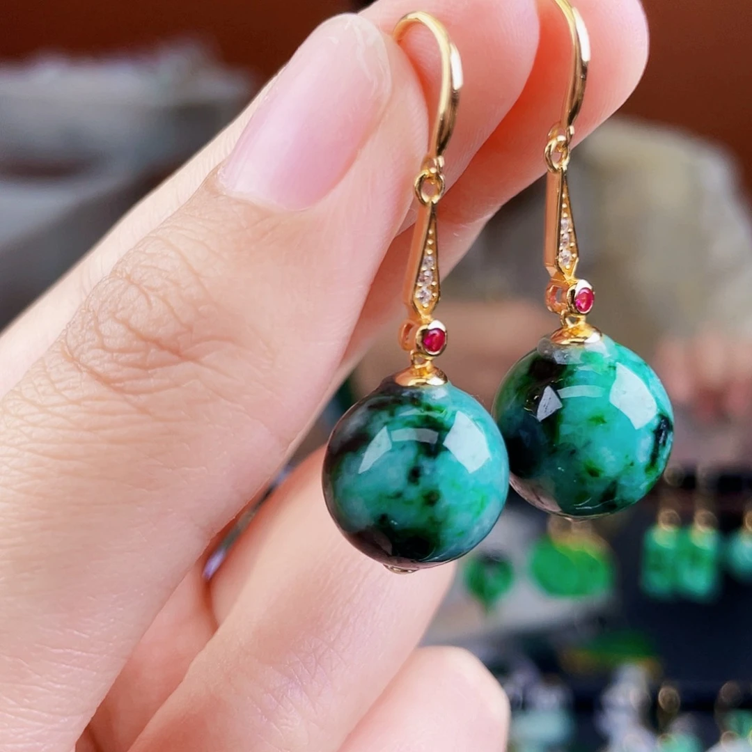 翡翠银S925镶嵌耳饰饰品