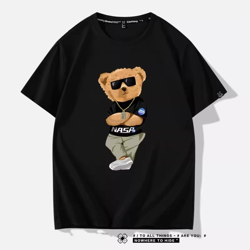 仓石一树黑色小熊男士短袖t恤男ins潮牌夏季宽松潮流百搭体恤