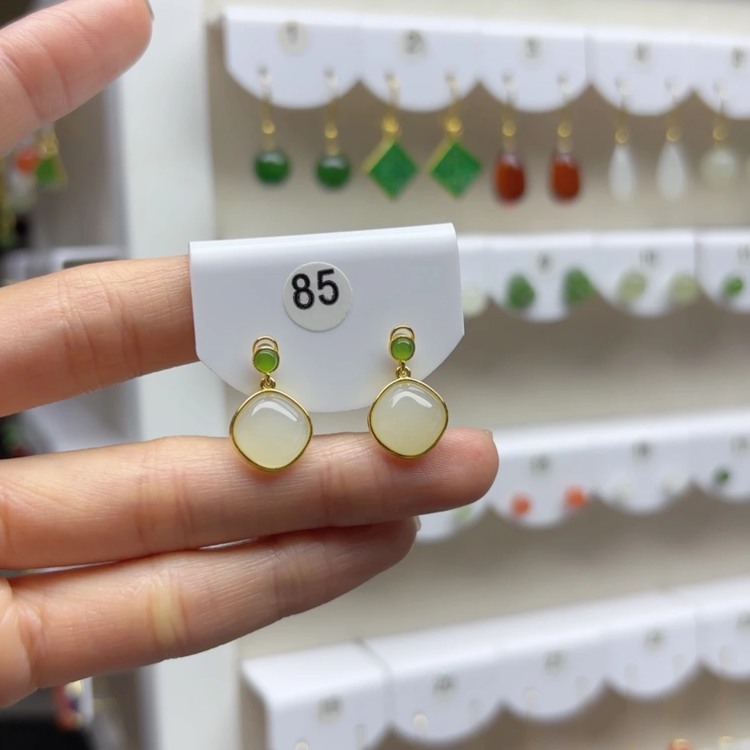 银S925镶嵌和田玉耳饰