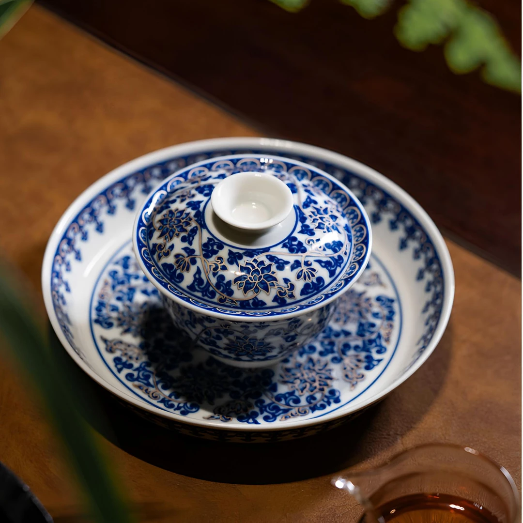 【昱雅江南】青花系列 景德镇手工手绘 描银福气连连 茶器 20