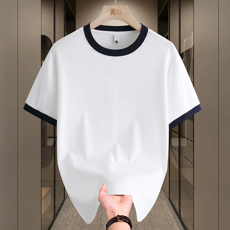 【男女同款】短袖t恤男2025夏季修身圆领撞色打底衫螺纹短款上衣