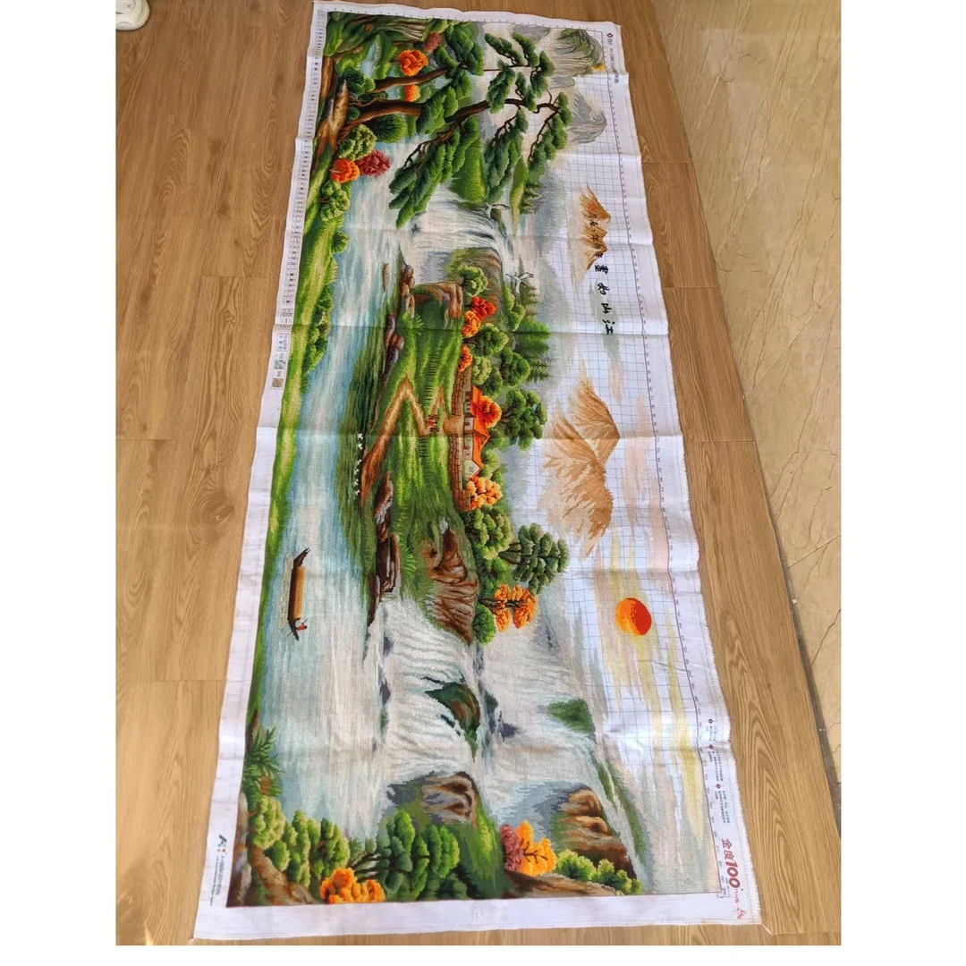 手工十字绣成品江山如画绣好的