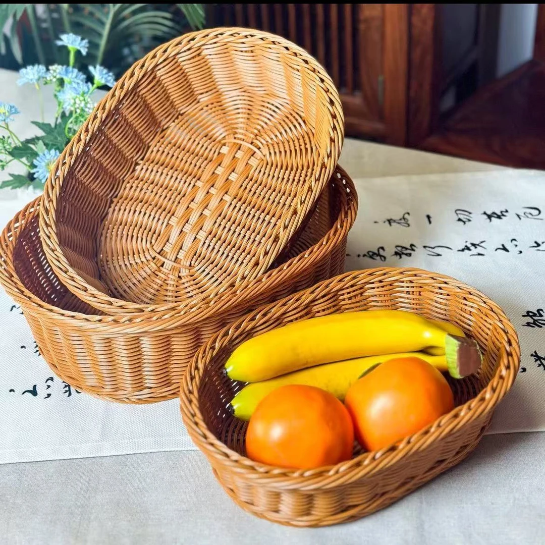 S4手工编织水果零食蓝桌面置物收纳手工编织收纳筐（三件套）