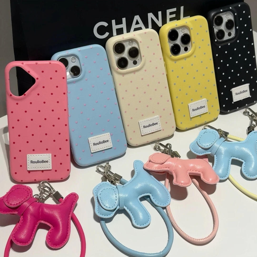新款纯色波点狗狗适用iPhone16promax苹果13/15手机壳14套12女款