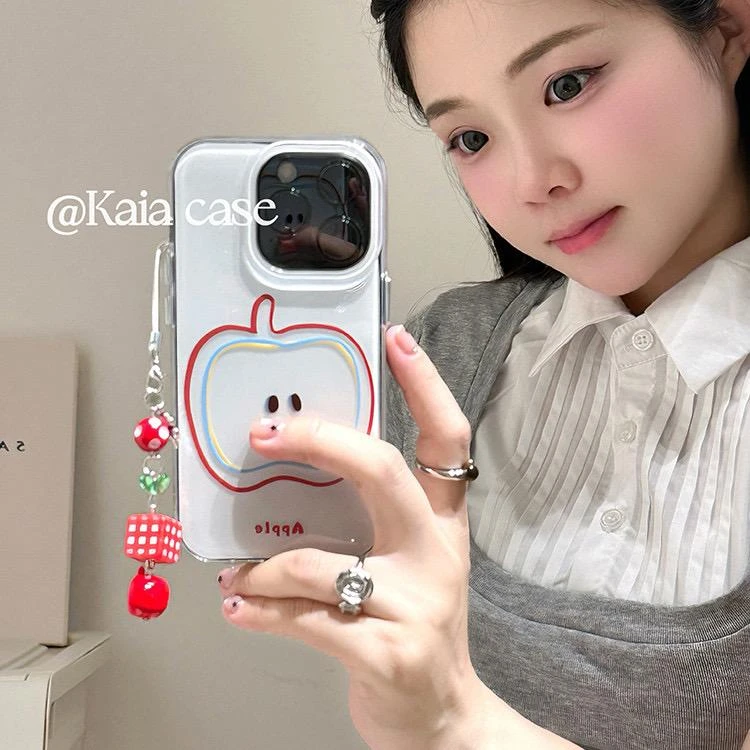 线条红苹果适用iPhone16Promax手机壳13保护套15大孔14韩系12少女
