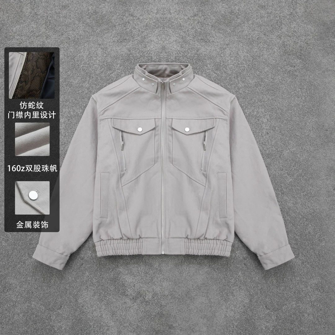 S123【座山莽】春季新款小众复古仿蛇纹门襟立领夹克外套男开衫上衣