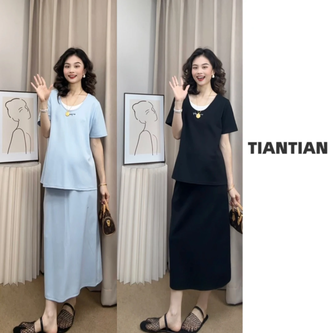 【恬恬】2025孕妇夏装冰爽棉宽松大码托腹套装#1009