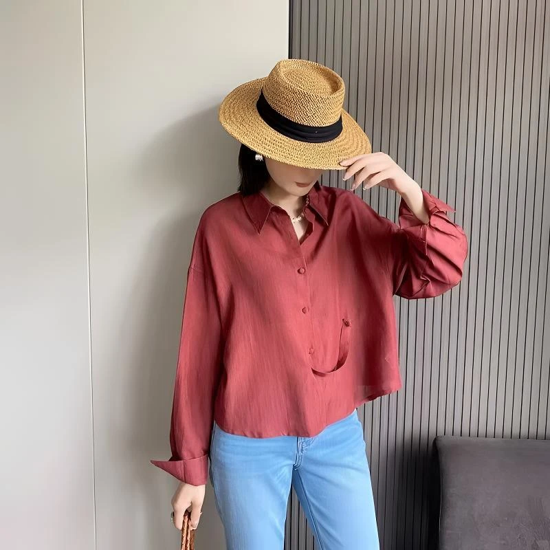 《柚子同款》ZJ新款设计感系带衬衣宽松休闲长袖防晒衬衫