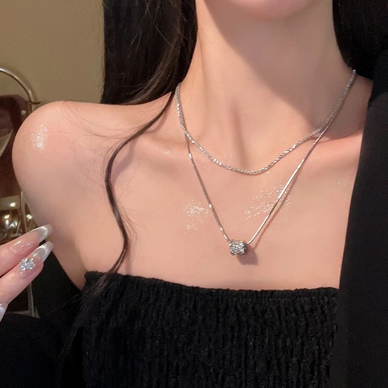 钛钢项链 双层叠戴波光粼粼时尚小蛮腰项链高级轻奢气质饰品配饰