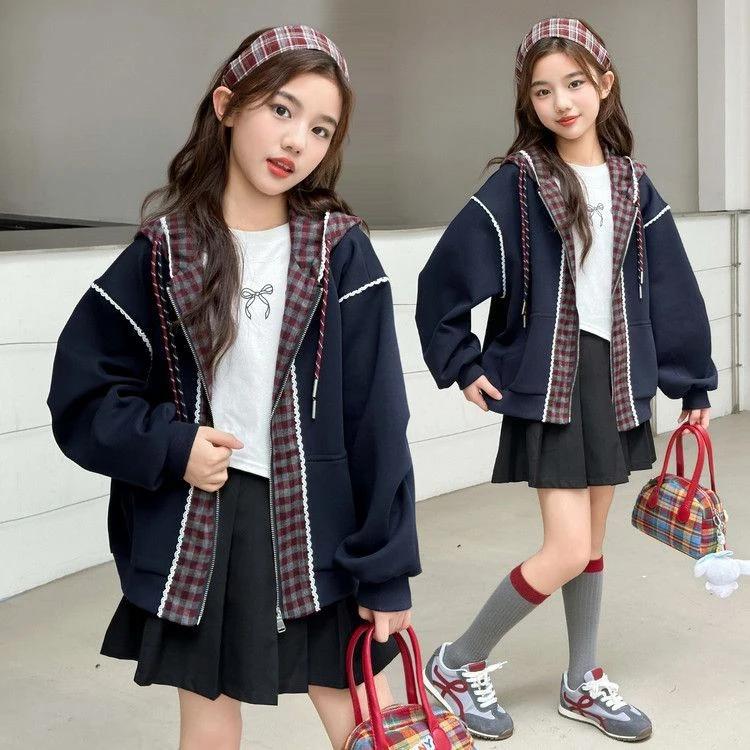 【现货】女童外套春秋款2025新款小女孩洋气秋季童装儿童连帽上衣潮