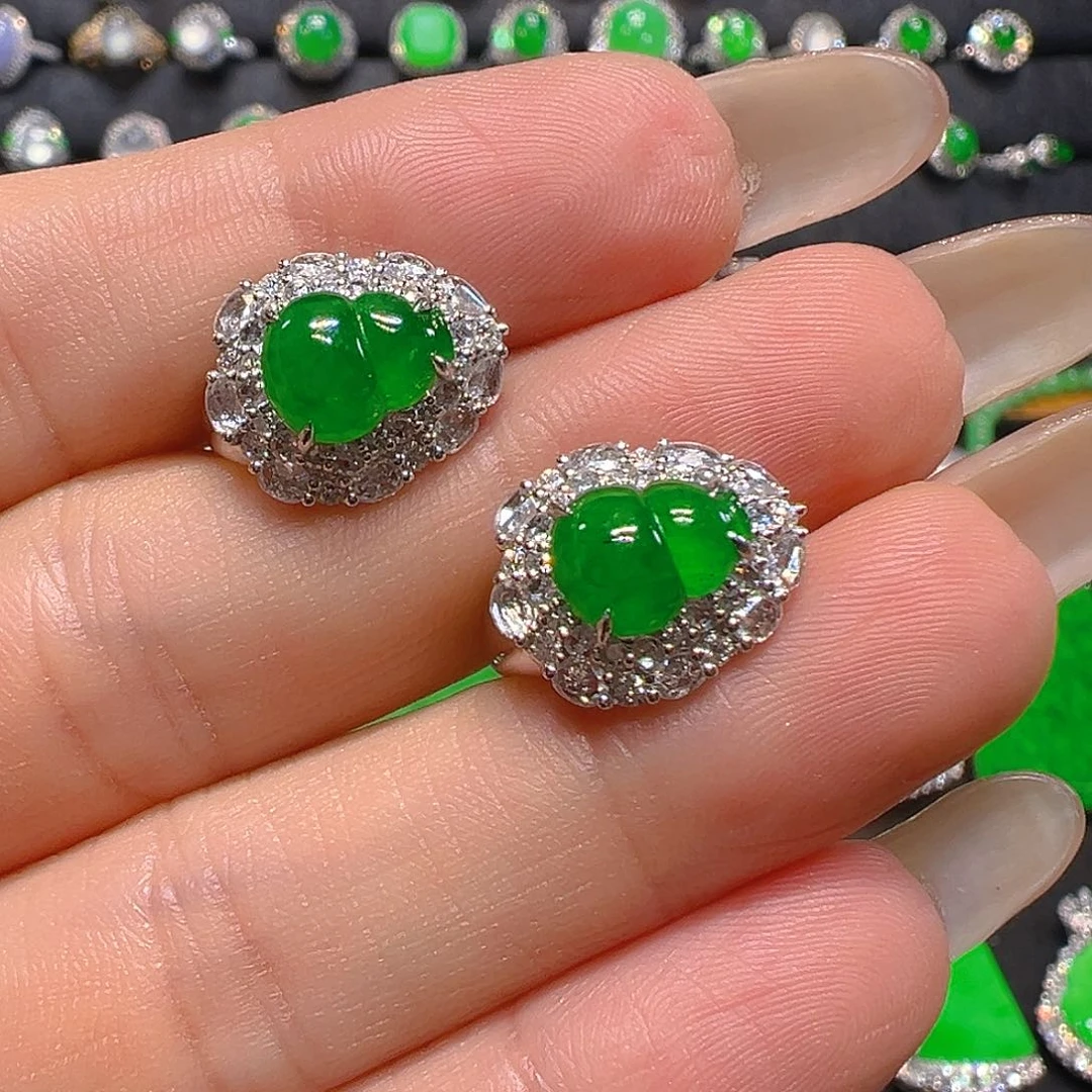 翡翠18K金镶嵌耳饰耳环