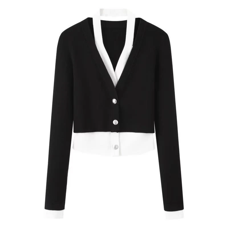 艾家商场同款2025秋季新款假两件长袖T恤女开衫上衣服50218132