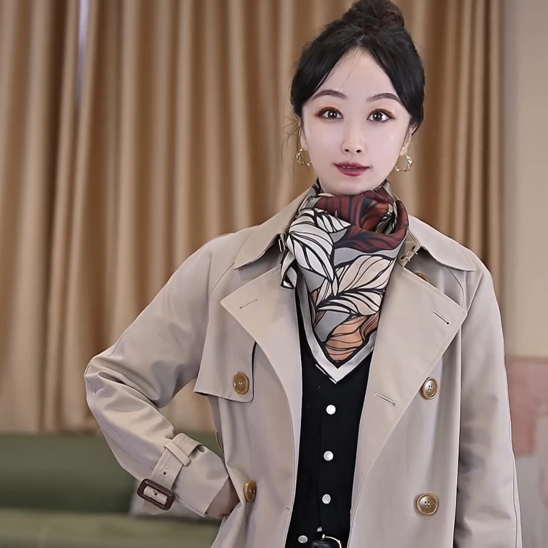 100纯桑蚕丝斜纹绸85方巾真丝围巾女款时尚百搭丝巾气质一叶知秋