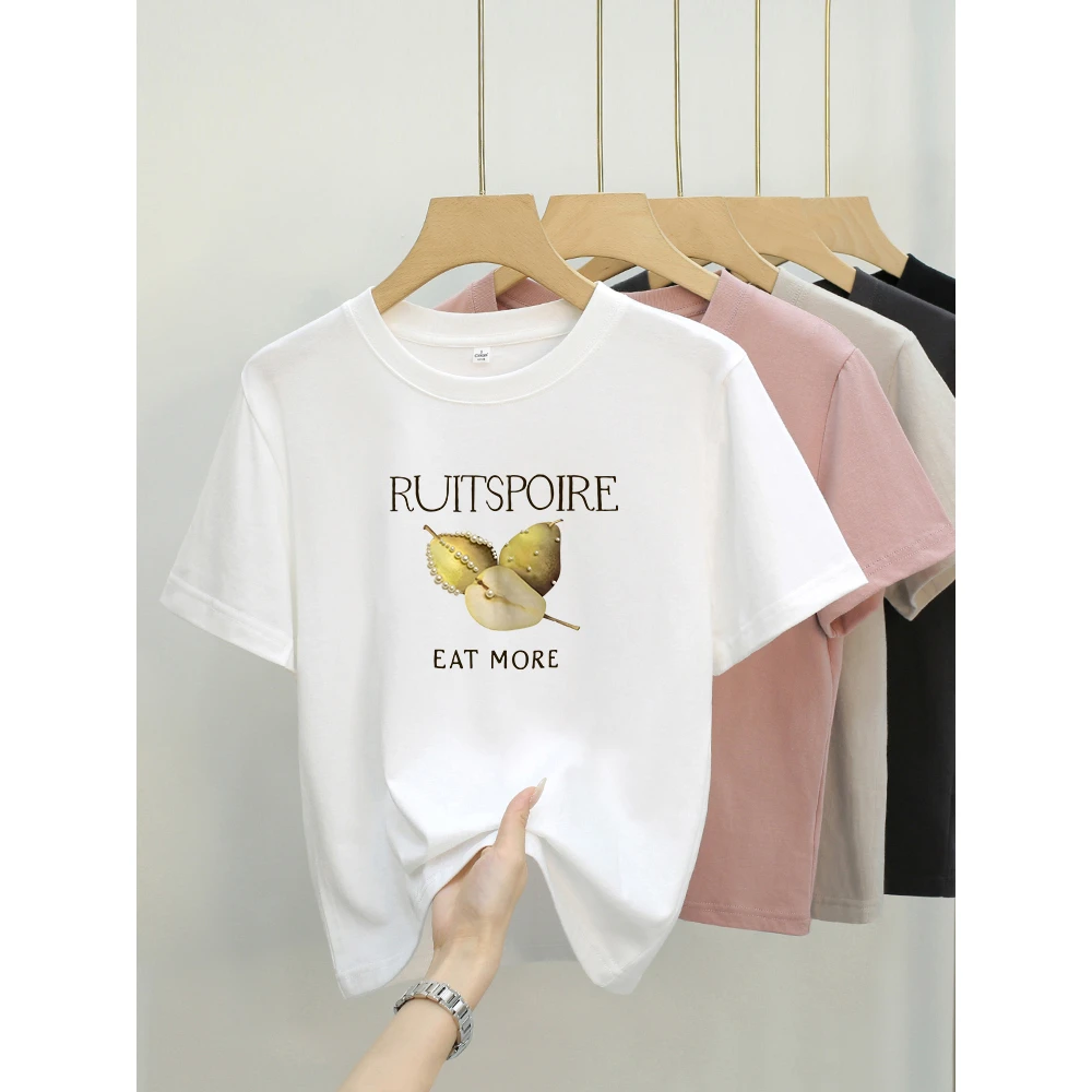 珍珠梨印花圆领短款显瘦T恤女时尚百搭修身夏季简约上衣ins小众