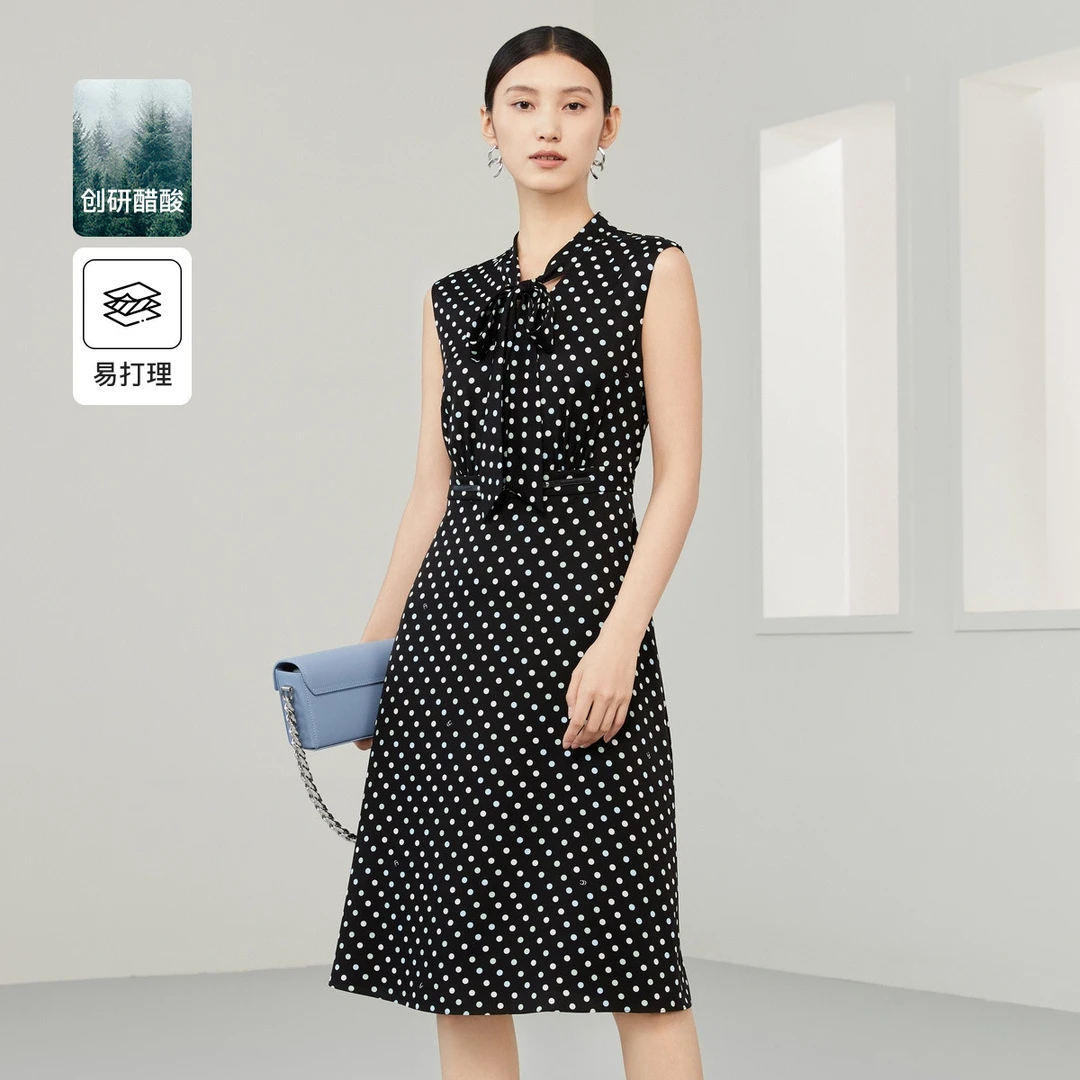 【众心专享价】CADIDL【醋酸】系带领高级感连衣裙无袖CF04517W0