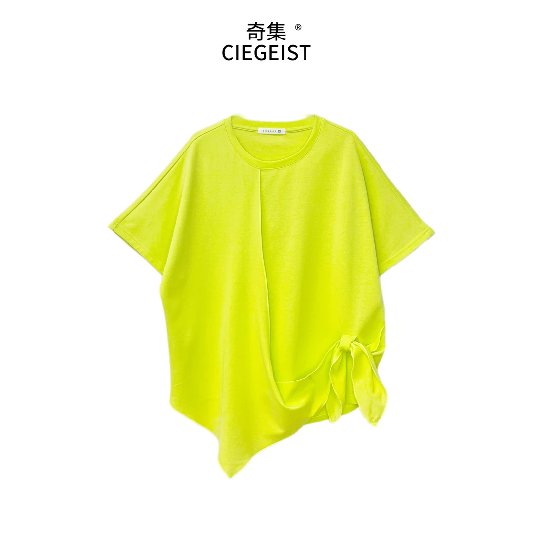 2025夏季设计师款宽松大版不规则下摆洋气修身显瘦短袖T恤6054