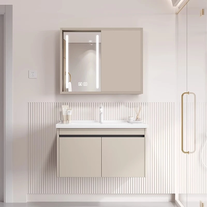 风水镜推拉隐藏镜子铝合金浴室柜组合陶瓷一体盆凤水镜洗手脸盆柜